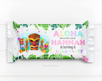 Luau Reis Krispies Treats Wrapper 0,78oz Printable, Aloha Favors, Tropical Party Favor, Hawaiianisch Geburtstag Dekor, Tiki Party, Digitale Dateien