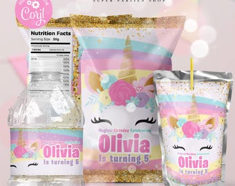 Unicorn Party KIT Printable, Unicorn Printable snack treat bag, Unicorn birthday , Unicorn Pastels Chip Bags, Rainbow Chip Bags DIGITAL ONLY