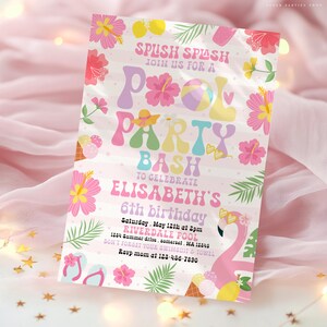 Editable Pool Party Invitation Birthday Party Invitation Tropical Summer Splish Splash Girly Pool Birthday Party Instant Download Corjl.