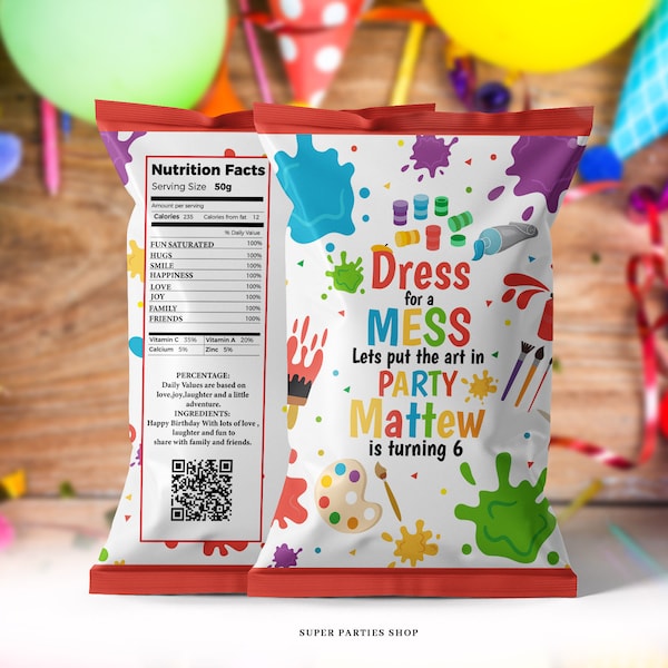 Art Party Chips Bag Printable ,Paint, Snack Treat,Art Birthday Party,Paint party,art Painting Label, Candy Bags Wrapper DIGITAL