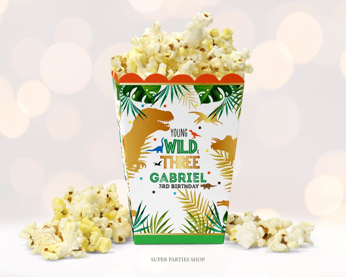 DInosaur Popcorn Box Printable Dino birthday party chip bag | Etsy