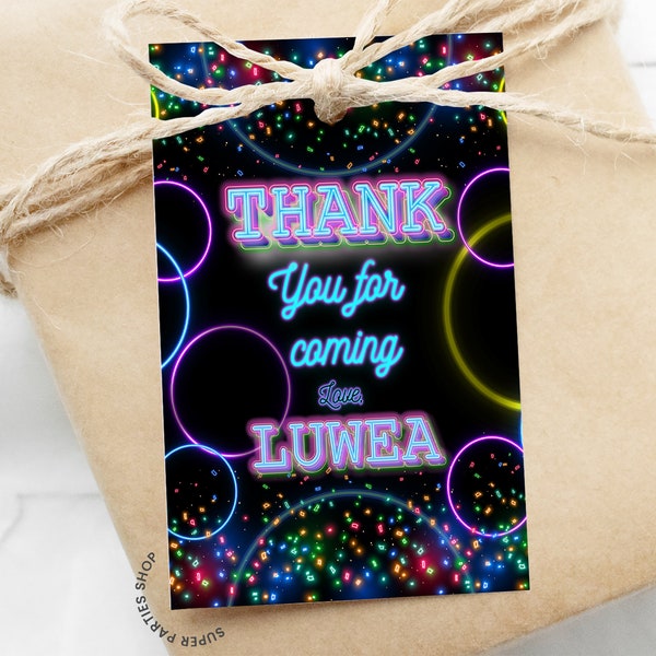 NEON Party Favor Tag Label Printable, Glow Birthday Goddie Bags Labels, Neon Birthday, Glow Birthday, Neon Labels Sweet 16 DIGITAL FILE