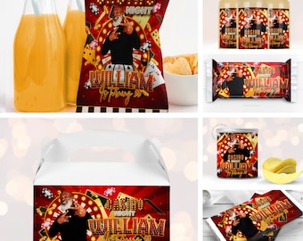 CASINO Bundle Kit Printable, Casino potato wrapper, Las Vegas Casino birthday, Gold, Black,party favor bag, snack wrappers, Digital Only