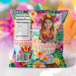 Luau Chip bag Wrapper Printable, Aloha Favors, Tropical Party Favor,Hawaiian birthday decor, Tiki Party, Digital files Corjl