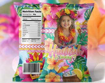 Luau Chip bag Wrapper Printable, Aloha Favors, Tropical Party Favor,Hawaiian birthday decor, Tiki Party, Digital files Corjl