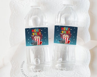 Movie Night water Bottle Labels Printable, Movie Night Favors, Girls Movie Night Party, Movie Night Decorations, hollywood favor DIGITAL