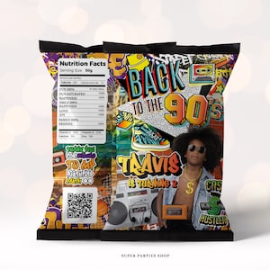 90s Printable Chip Bags, Snack bag, Throwback Retro, Love The 80&#39;s 90&#39;s,  Birthday Gold Hip Hop | Party Favors   DIGITAL ONLY