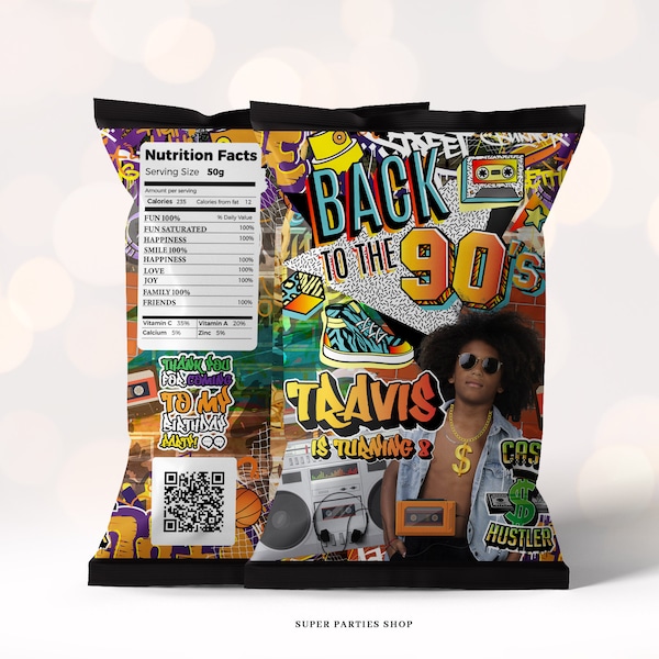 90s Printable Chip Bags, Snack bag, Throwback Retro, Love The 80's 90's,  Birthday Gold Hip Hop | Party Favors   DIGITAL ONLY