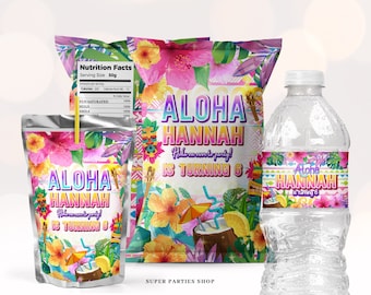 Luau Bundle kit Printable, Aloha Favors, Tropical Party Favor,Hawaiian birthday decor, Tiki Party, Digital files