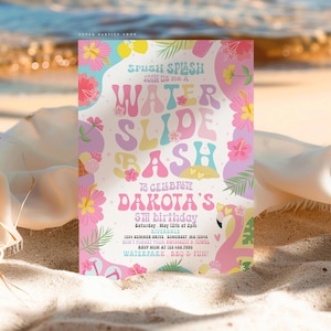 Editable Water Slide Party Invitation Birthday Party Invitation Tropical Summer Splish Splash Pool Birthday Party Instant Download Corjl