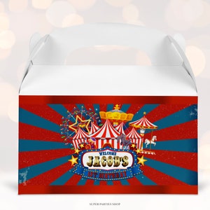 Circus Gable Box Label Printable, Circus tent  birthday party Favor, Circus Carnival wrapper, Circus 1st Birthday Kids Birthday party