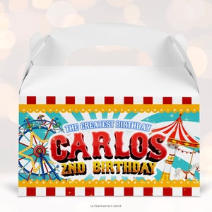 Circus Gable Box Label Printable, Circus tent  birthday party Favor, Circus Carnival wrapper, Circus 1st Birthday Kids Birthday party