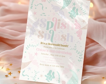 Editable Mermaid Invitation Splish Splash Invitation Pool Party Invitation Mermaid Printables Mermaid Birthday Party. Under the Sea. Corjl.