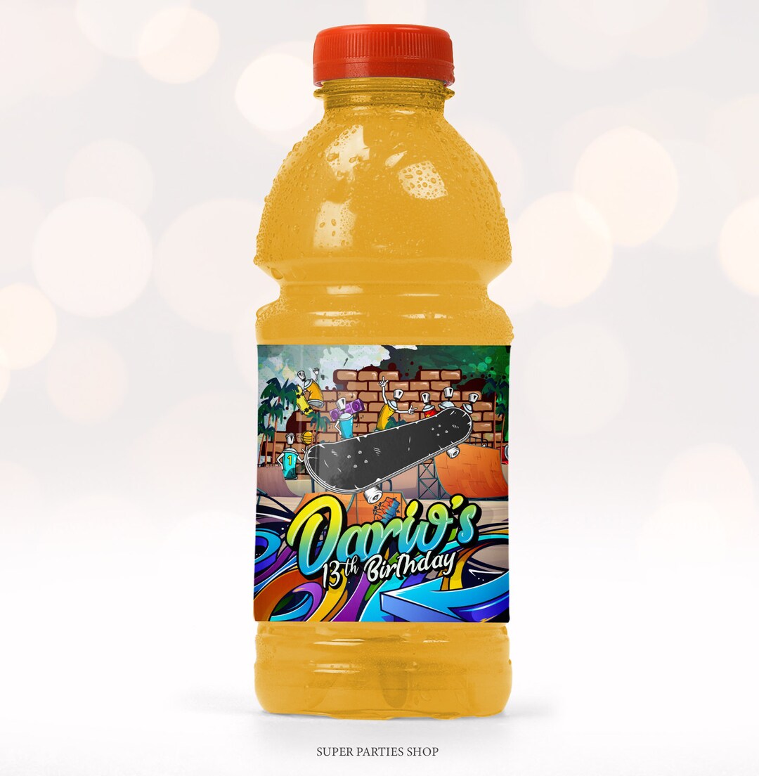 Skateboard Party Bottle Label Printable, Skateboard Goody Bag, Scooter