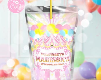 Circus Party Caprisun Juice Circus tent  birthday party chip bag, Circus Carnival potatoes wrapper,  Kids Birthday party