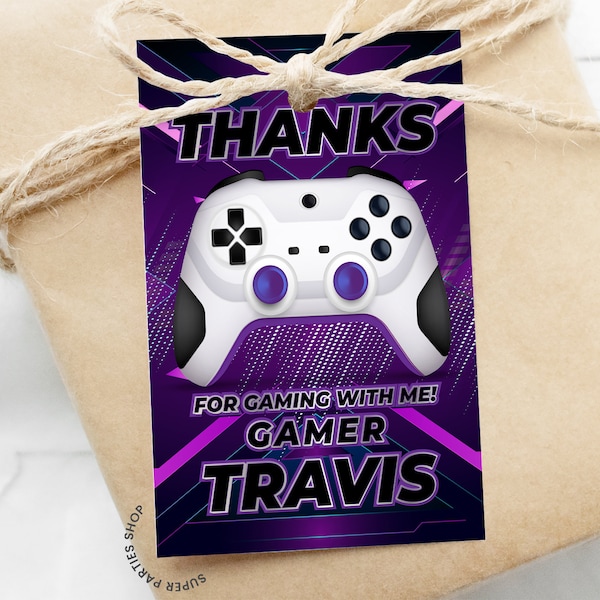 Gamer Favor Tag Label Printable, Custom Thank tag Gamer Birthday, Video Game Party, Game On, Level Up Printable Sticker DIGITAL ONLY