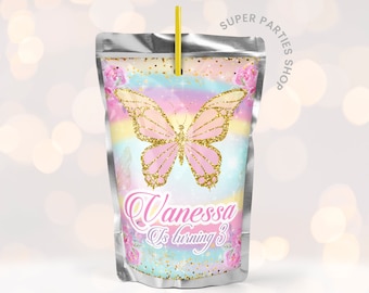 Butterfly CapriSun Label Printable, Floral Buttterfly Juice Pouch Label, Butterfly Decor Supplies pink, gold, Juice Box Label DIGITAL 0001