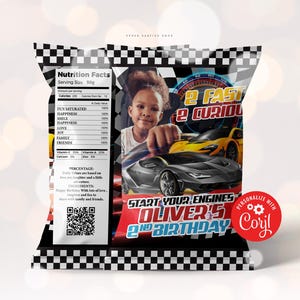 Editable Race Cars Chip Bag Printable, Snack Treat, Roadster Birthday,Racing Label,Candy Bag Wrapper,Go Kart Chips Bags,Race Cars Girl Corjl