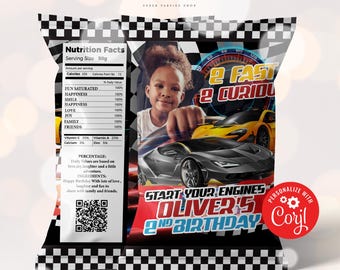 Editable Race Cars Chip Bag Printable, Snack Treat, Roadster Birthday,Racing Label,Candy Bag Wrapper,Go Kart Chips Bags,Race Cars Girl Corjl