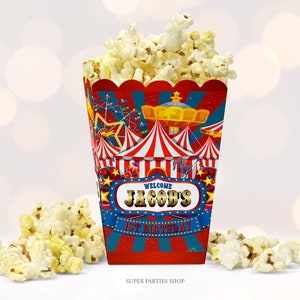 Circus Party Printable Popcorn Template, Circus tent  birthday party, Circus Carnival Candy Box,  Kids Birthday party