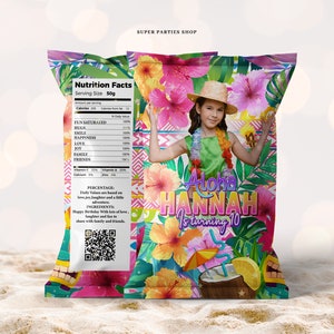 Luau Chip bag Wrapper Printable, Aloha Favors, Tropical Party Favor,Hawaiian birthday decor, Tiki Party, Digital files