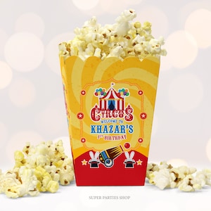Circus Party Printable Popcorn Template, Circus tent  birthday party, Circus Carnival Candy Box,  Kids Birthday party
