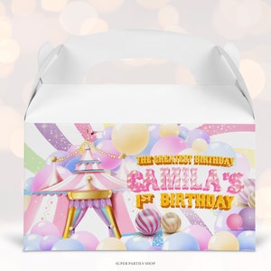 Circus Gable Box Label Printable, Circus tent  birthday party Favor, Circus Carnival wrapper, Circus 1st Birthday Kids Birthday party