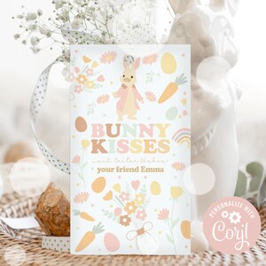 Editable Easter Tag Bunny Kisses Easter Gift Tags, Easter Favor Tags, Candy Tag, Easter Teacher Gift, Easter Gifts Kids Corjl DIGITAL