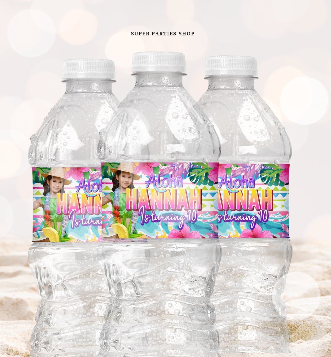 Luau Water Bottle Labels Printable, Aloha Favors, Tropical Party Favor