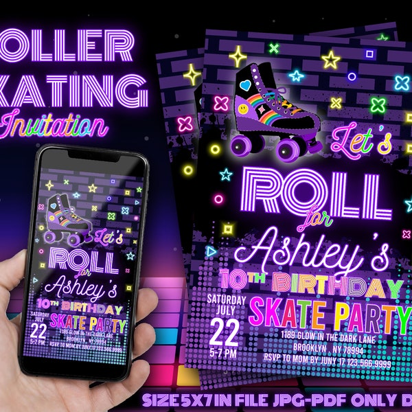 Roller skate Invitation printable, Roller skates Invite Roller skate Birthday, Roller skate birthday Decor, Roller skate party.