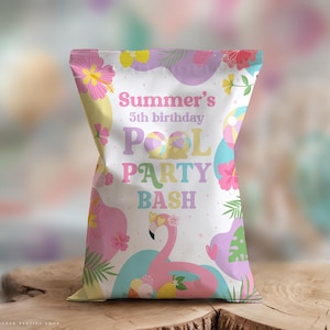 Bearbeitbare Pool Party Chip Tasche Geburtstagsparty Tropischer Sommer Splish Splash Girly Pool Geburtstagsparty Sofort Download Corjl.