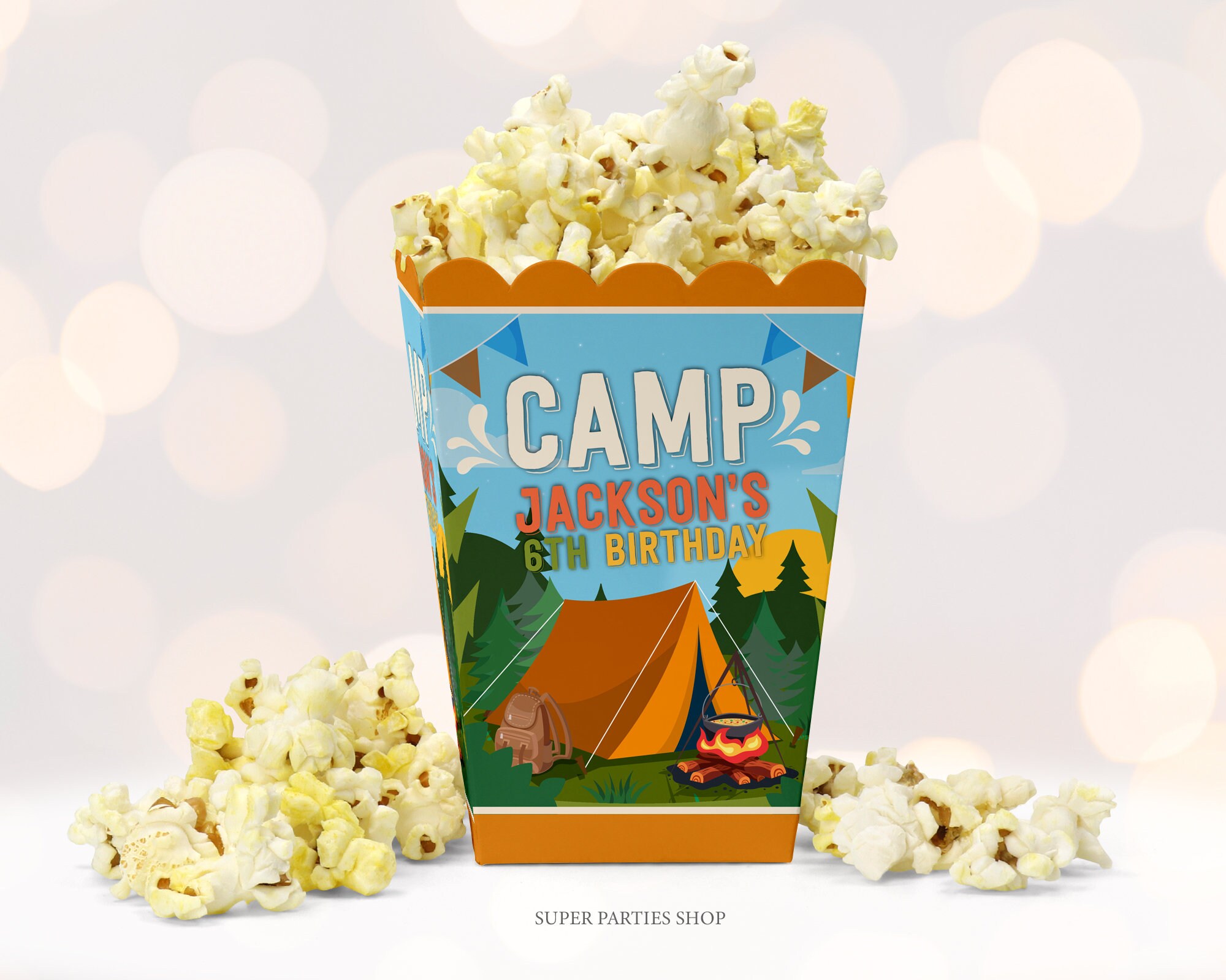 Camping Popcorn Box Craft Printable Party Items Camp Party Etsy