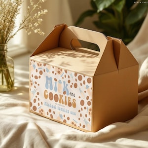 Cookie & Milk Gable Box Label Editable, Treat Box Labels, Cholcolate Chip Birthday, Cookie Baby Shower,Cookie Favor, Corjl