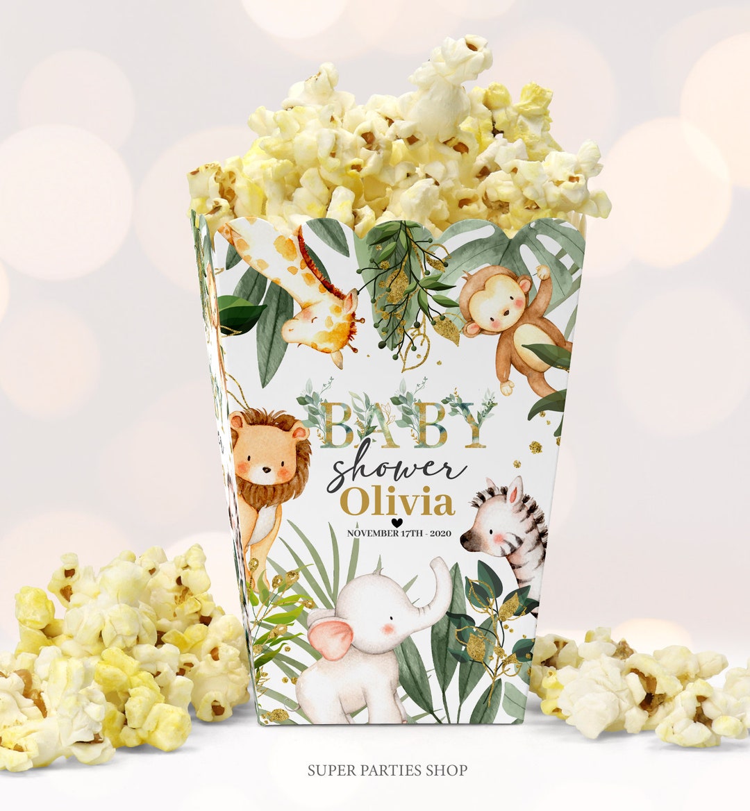 Jungle Popcorn Box Printable Snack Box Safari wild Two Etsy