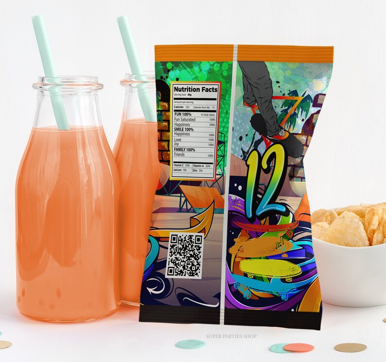 Skateboard Party Chip Bag Wrapper Printable Skateboard Goody Etsy