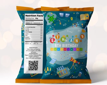 Mad Science Chip Bag Printable , Science birthday, Scientist party, Girls birthday, Potatoes Chip bag,  Science Favor party DIGITAL ONLY