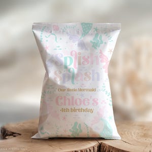 Editable Mermaid Chip Bag, Mermaid Birthday Party , mermaid baby shower, Under the sea, Digital download Corjl