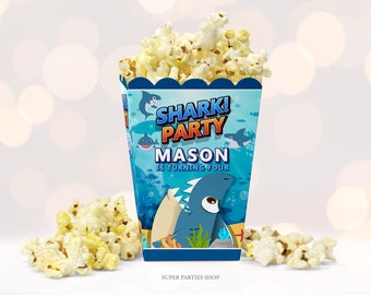 Shark Attack Popcorn box Printable, Shark Party | Shark Baby | Shark Craft  | Shark Party Favors, Shark Favors, Shark Party Supplies DIGITAL