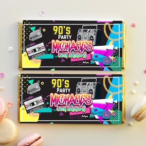 90s Printable Candy Bar Wrapper 1.55 oz PRINTABLE, Throwback Retro, Love The 80's 90's,  Birthday Hip Hop Favors   DIGITAL ONLY