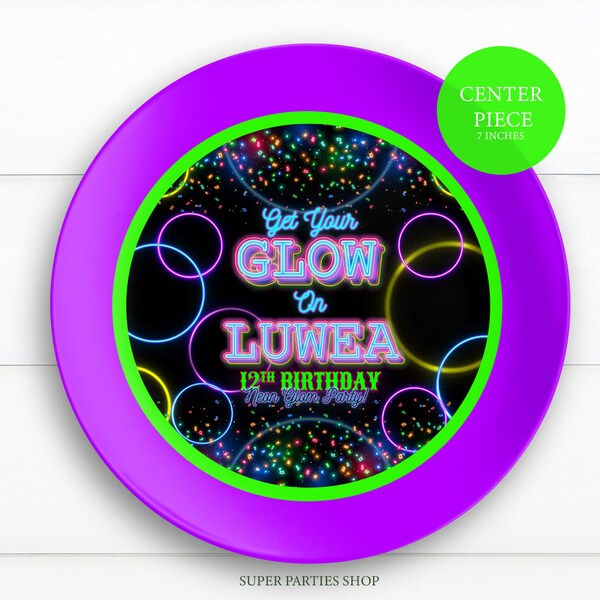 NEON Party Plate Center 7" label Printable, Glow Birthday Party, Neon Birthday, Glow Birthday, Neon Labels Sweet 16 DIGITAL FILE