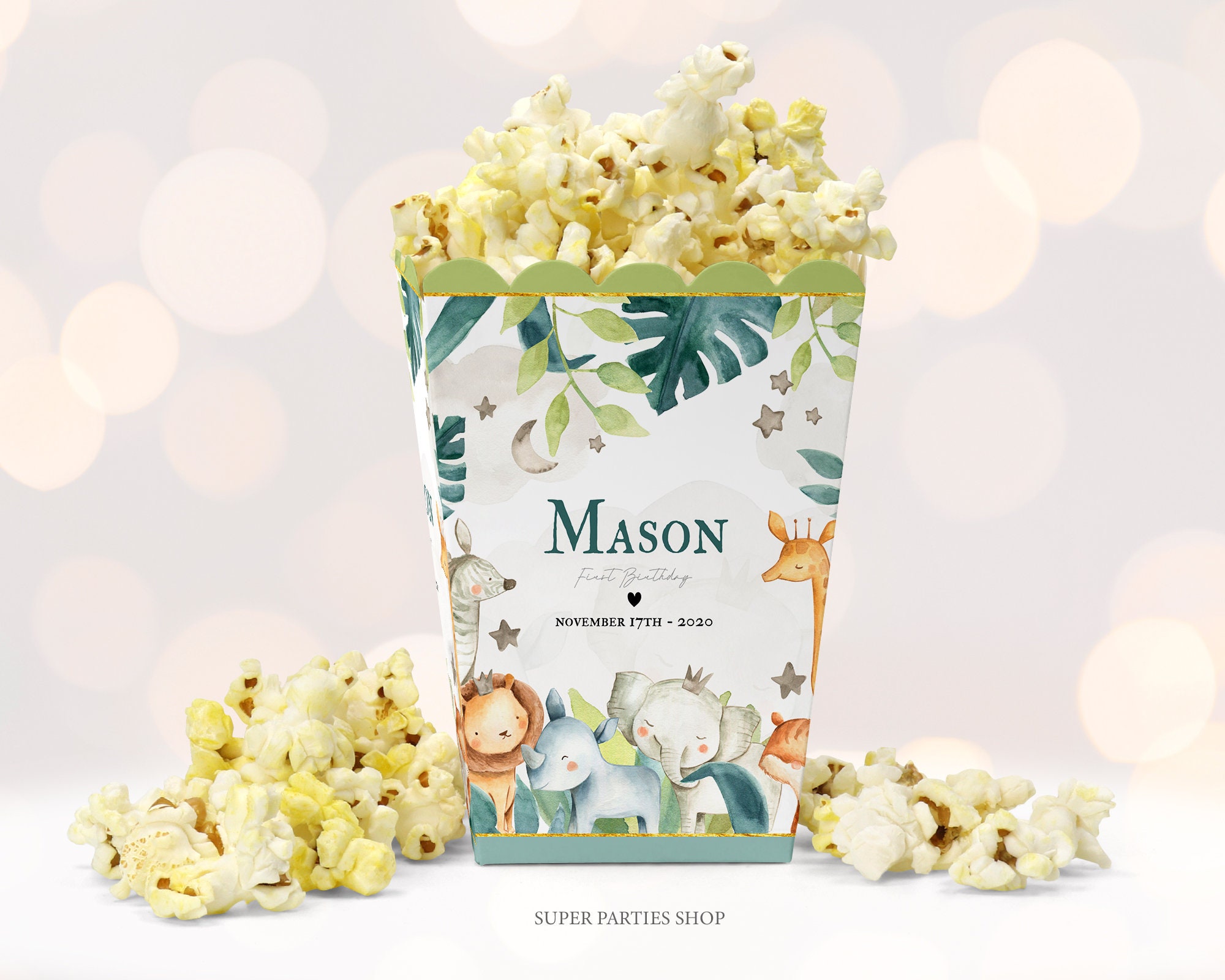 Jungle Popcorn Box Printable Snack Box Safari Wild two Etsy