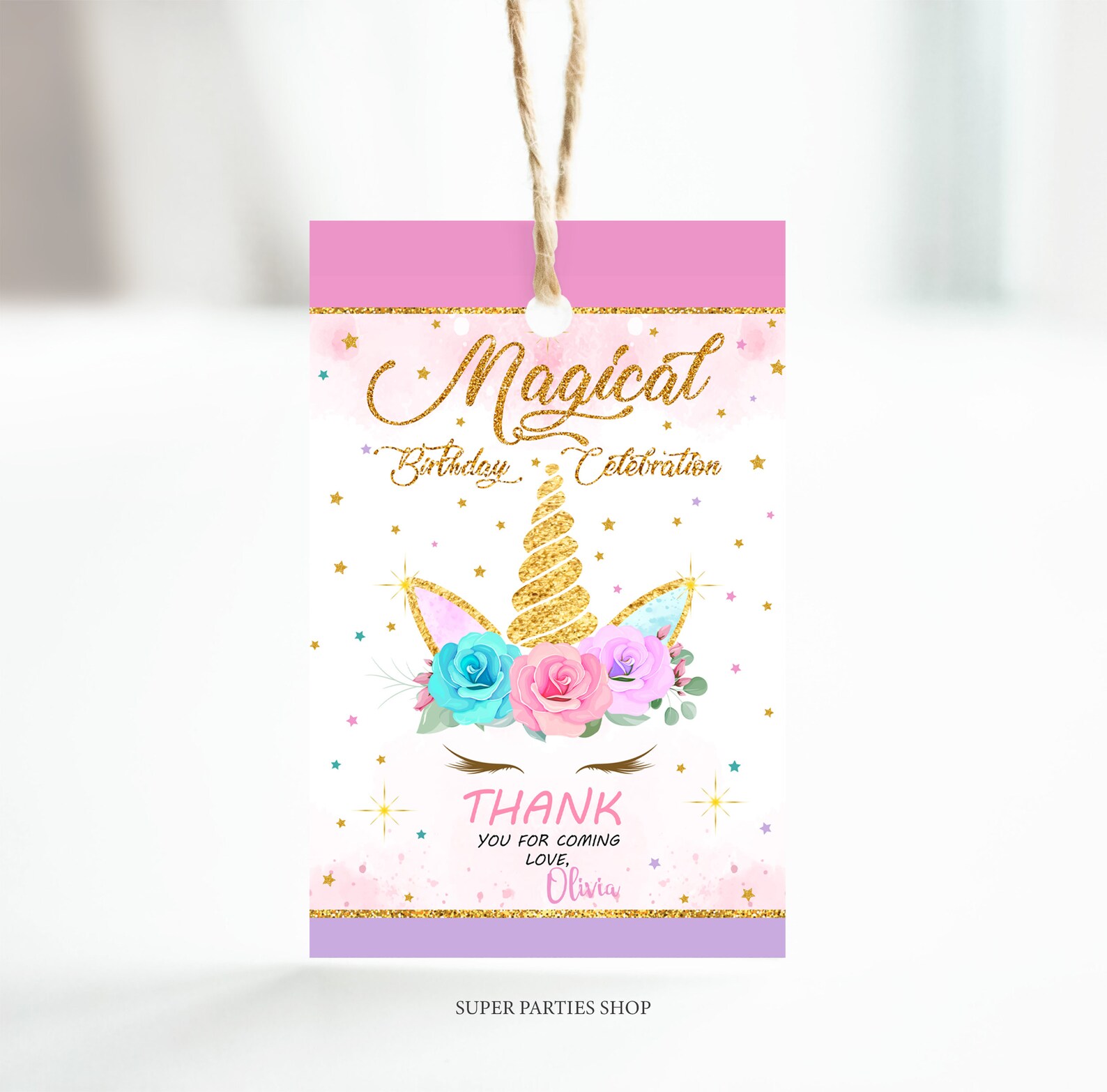 unicorn favor tag printable unicorn printable thank you tag etsy