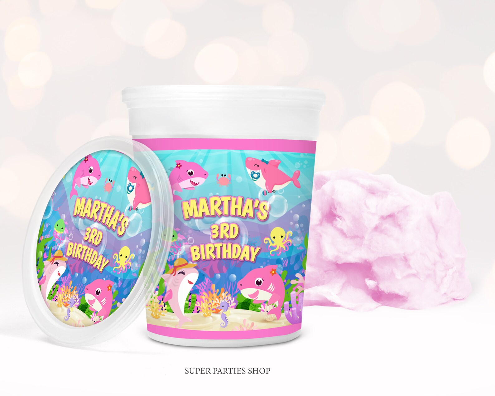 Shark Baby Cotton Candy Label Printable Shark Party Shark Etsy