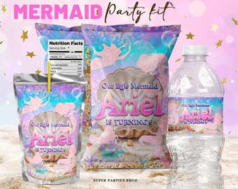 Mermaid Party Bundle Printable ,mermaid Favors, potato chip bag, mermaid baby shower, Candy Bar, under the sea, DIGITAL FILE