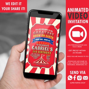 Circus Video Invitation, Circus  invitation, Carnival Invitation, Circus Carnival birthday invitation, Circus Invite Kids Birthday party