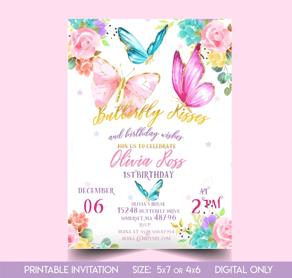 Editable Fée Anniversaire Invitation Papillon Magique Fleur
