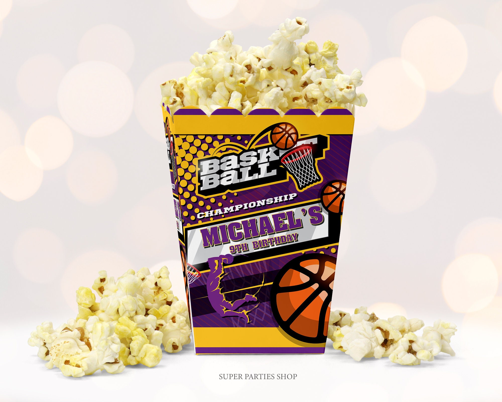 Basketball Popcorn Box Printable Sport Party Potatoes Chip Etsy