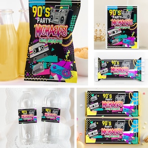 90s Printable Bundle Kit Printable, Snack bag, Candy Bar, Throwback Retro, Love The 80's 90's,  Birthday Gold Hip Hop Favor DIGITAL ONLY