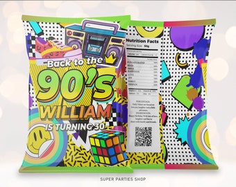 90s Printable Chip Bags, Snack bag, Candy Bar, Throwback Retro, Love The 80's 90's,  Birthday Gold Hip Hop | Party Favors   DIGITAL ONLY