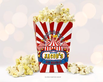 Circus Party Printable Popcorn Template, Circus tent  birthday party, Circus Carnival Candy Box,  Kids Birthday party